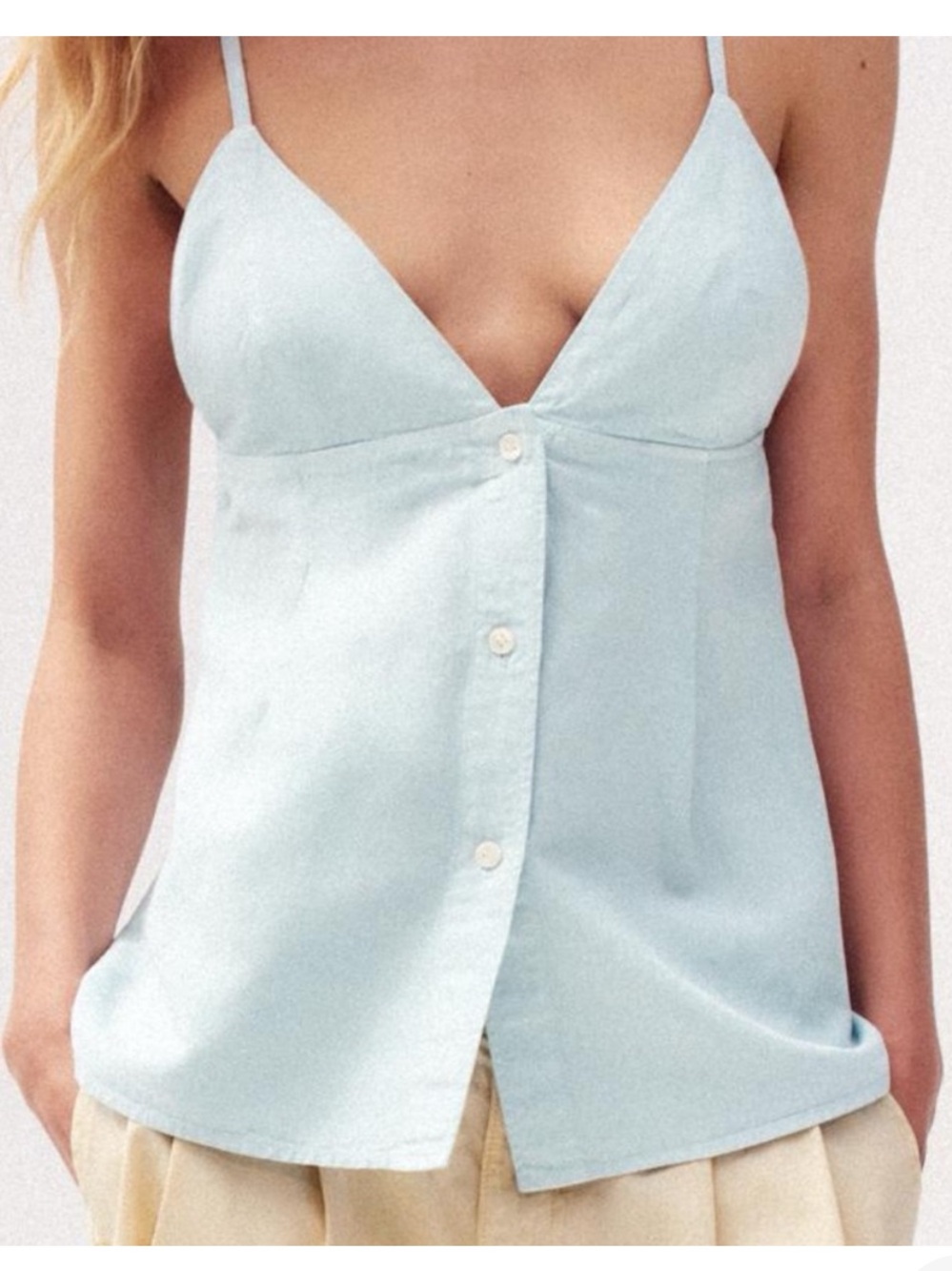 Zara Pale Blue Button-Front Spaghetti Strap Camisole